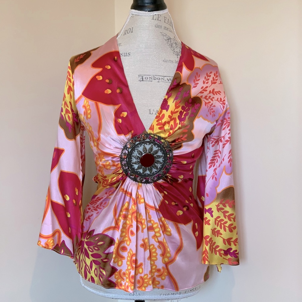 Sky silk blouse M